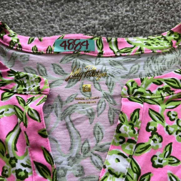 Lilly Pulitzer Dress Womens Small Pink Green Tiger Floral Pima Cotton Mini - Picture 7 of 12